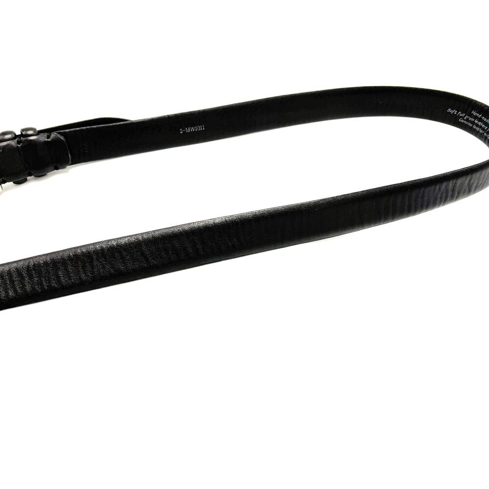 Black Leather Belt Silver Solid Brass Buckle Size… - image 6